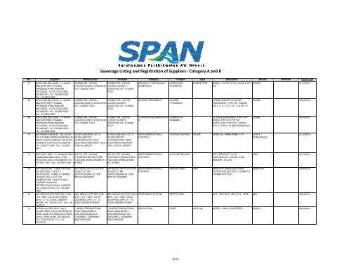 Sewerage Listing and Registration of Suppliers - Category A and B