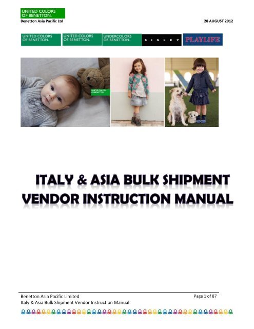 Benetton Asia Pacific Limited Italy &amp; Asia Bulk Shipment Vendor ...