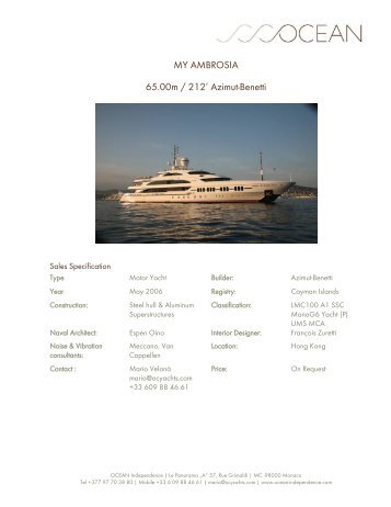 MY AMBROSIA 65.00m / 212' Azimut-Benetti - Ocean Independence