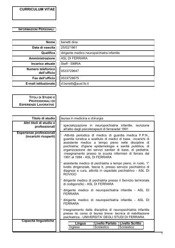 CV BENETTI DINA.pdf - Azienda USL di Ferrara