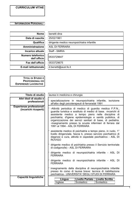 CV BENETTI DINA.pdf - Azienda USL di Ferrara