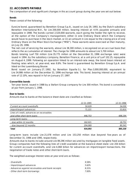 The Benetton Group Annual Report 1996