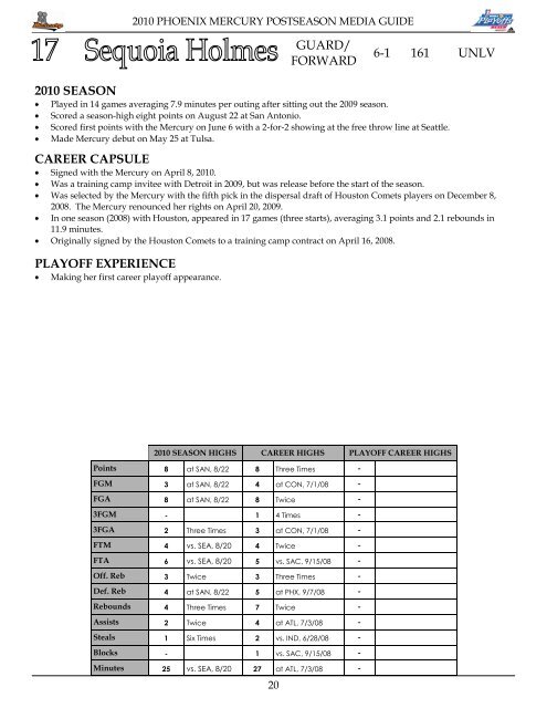 2010 phoenix mercury playoff media guide - WNBA.com