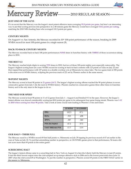 2010 phoenix mercury playoff media guide - WNBA.com