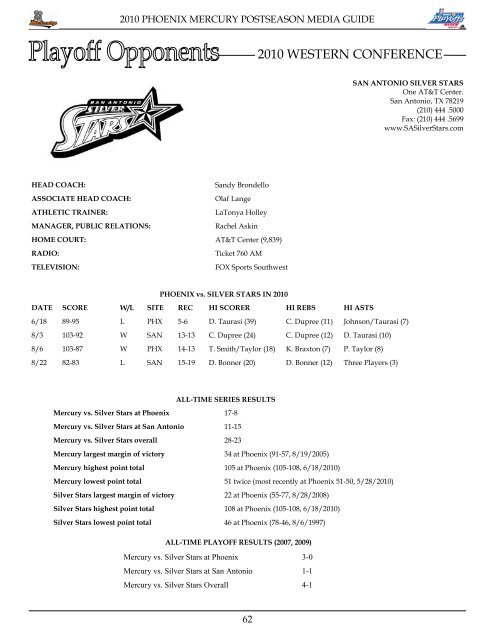 2010 phoenix mercury playoff media guide - WNBA.com