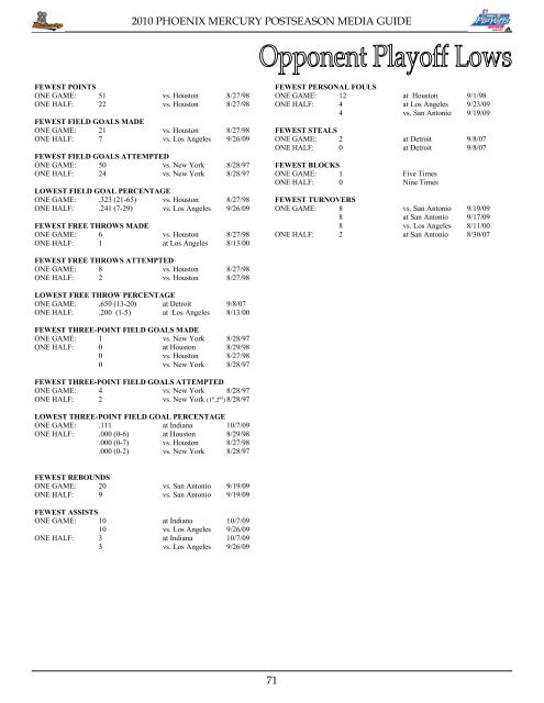 2010 phoenix mercury playoff media guide - WNBA.com