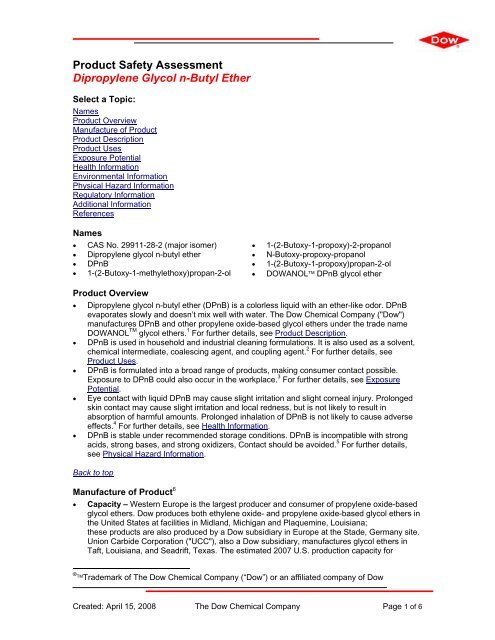 Product Safety Assessment Dipropylene Glycol N Butyl Ether