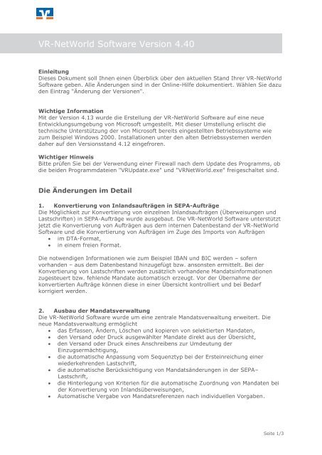 Neuerungen im Überblick (PDF) - Volksbank Regensburg eG