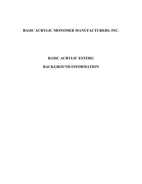 basic acrylic monomers association (bamm) - The Dow Chemical ...