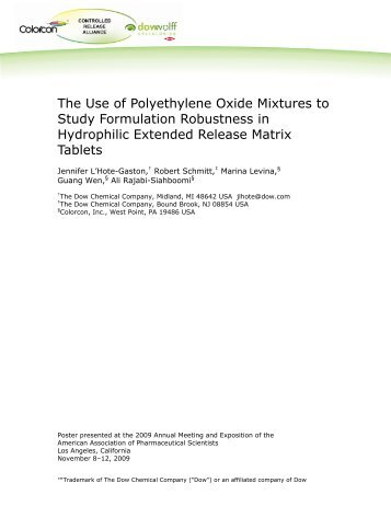The Use of Polyethylene Oxide Mixtures to Study - The Dow ...