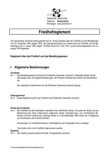 Friedhofreglement der Gemeinde Jonschwil