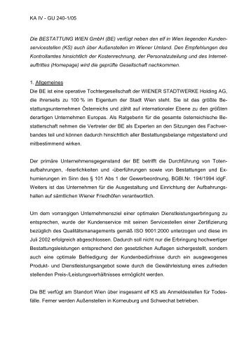 BESTATTUNG WIEN GmbH, Prüfung der Kundenservicestellen