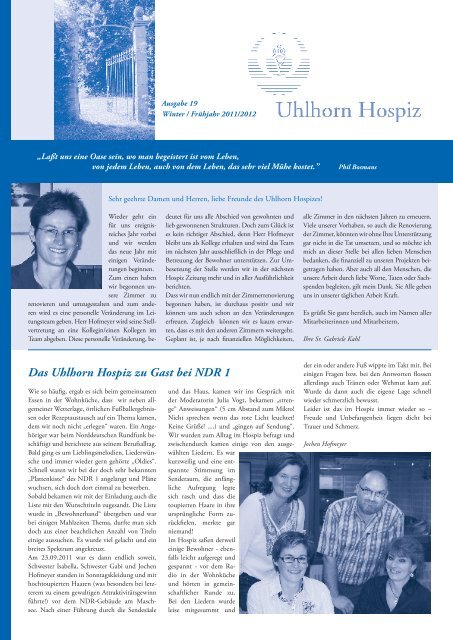 Dank für Margot Käßmanns Jury-Teilnahme - Uhlhorn Hospiz