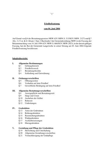 Friedhofssatzung - Gemeinde Langerwehe
