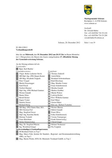 27._öffentliche Gemeindevertretung vom 2012-12-19 - in Schruns