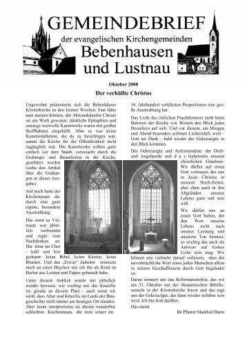 am Sonntag, 5. Oktober - Evangelische Kirche Bebenhausen