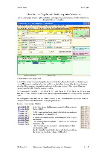 Hinweise zur Eingabe und Sortierung von Ortsnamen - Herbert Penke