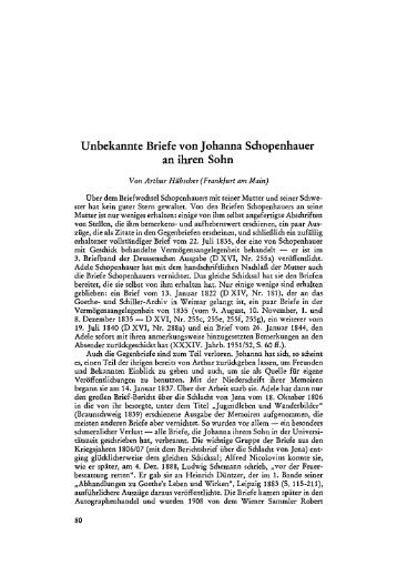 Unbekannte Briefe von Johanna Schopenhauer an ihren Sohn