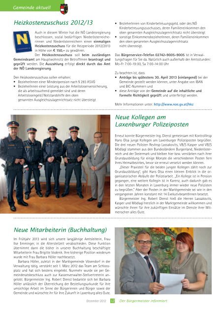 Der Bürgermeister informiert, Folge 6, Dezember 2012 - in Laxenburg