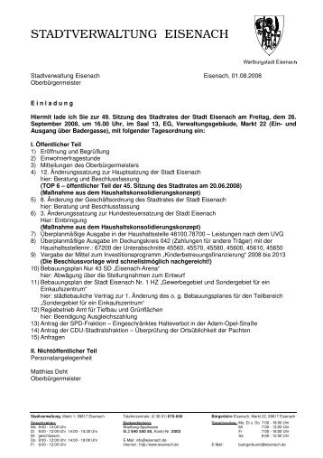 Tagesordnung und Beschlußvorlagen - Eisenach