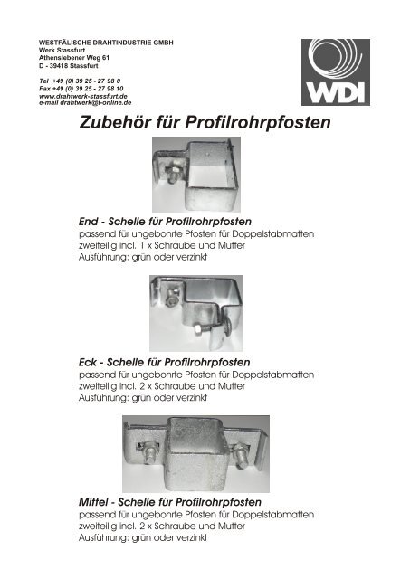 Zubehör für Profilrohrpfosten - Drahtwerk Stassfurt