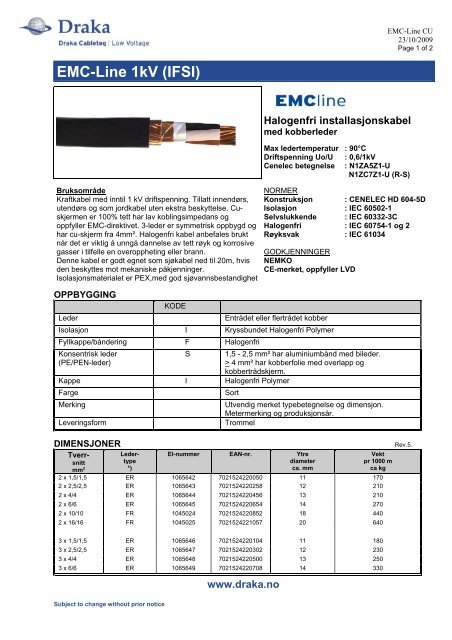 EMC-Line 1kV (IFSI) - Draka norsk kabel