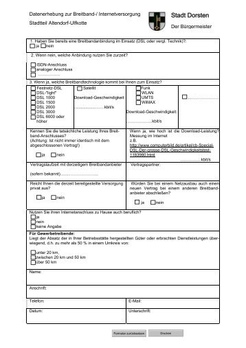 Datenerhebung zur Breitband-/ Internetversorgung - Stadt Dorsten