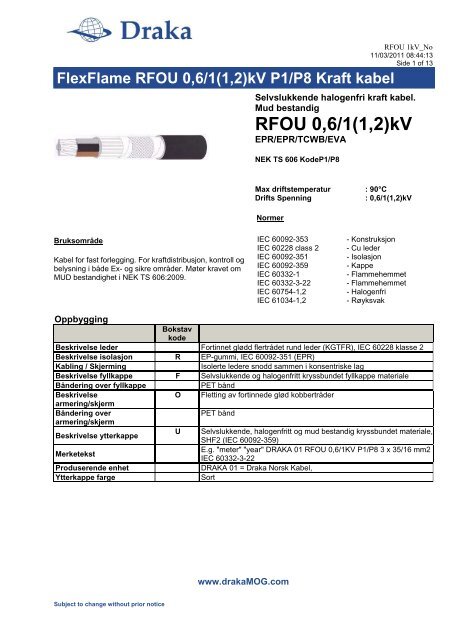 RFOU 0,6/1(1,2)kV - Draka norsk kabel