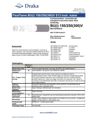 BU(i) 150/250(300)V - Draka norsk kabel
