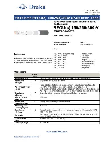 RFOU(c) 150/250(300)V - Draka norsk kabel