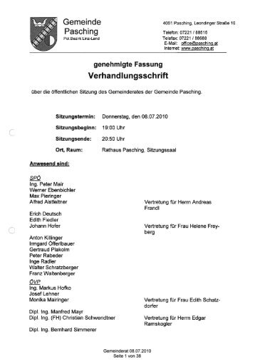 Gemeinde Pasching Verhandlungsschrift