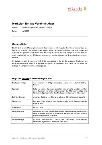 Merkblatt für das Vereinsbudget - Vitamin b