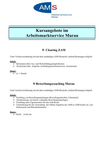 Kursangebote im Arbeitsmarktservice Murau