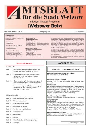 Informationen aus dem Rathaus - Welzow