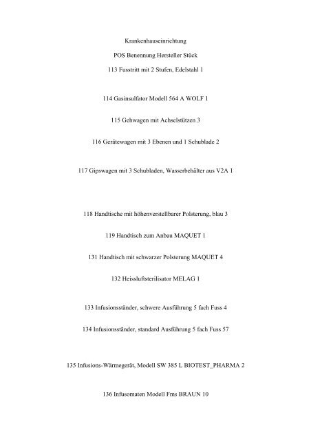 Krankenhausausstattung 125 Betten Hospital equipment 125 beds ...