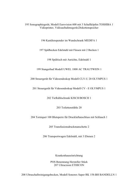 Krankenhausausstattung 125 Betten Hospital equipment 125 beds ...