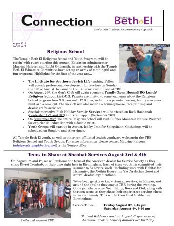 August 2012 Bulletin - Temple Beth-El