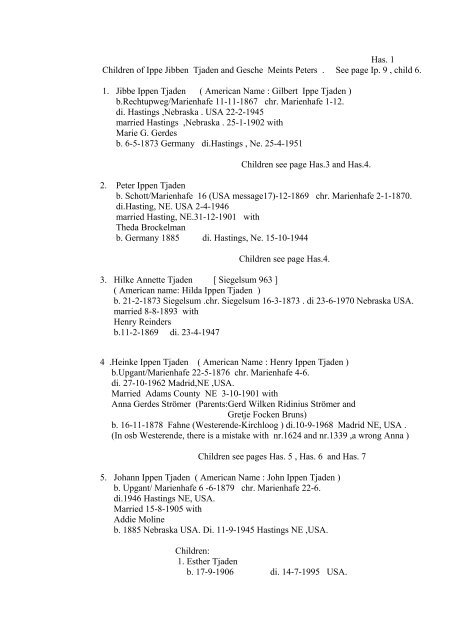 TJADEN NUMBER 13 Family-tree Tamme (13-a) and Ippe Tjaden ...