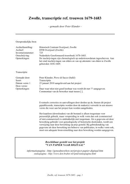 Zwolle, transcriptie ref. trouwen 1679-1683 - Geneaknowhow.net