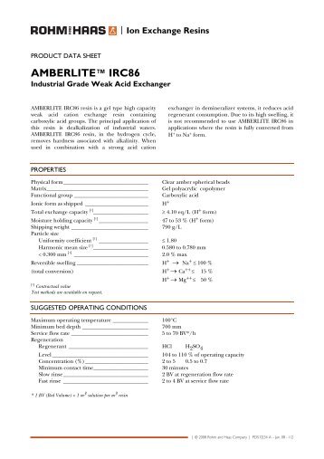 Amberlite IRC86 - The Dow Chemical Company