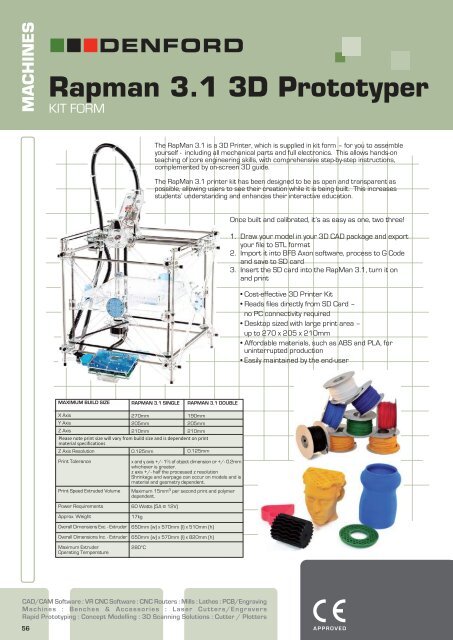 Rapman 3.1 3D Prototyper 3D Touch - Denford CAD CAM CNC Forum