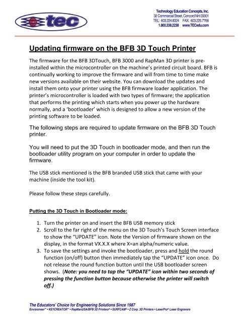 tapet Tom Audreath manuskript Updating firmware on the BFB 3D Touch Printer - RapManUSA