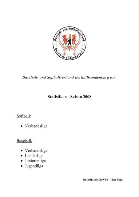 und Softballverband Berlin/Brandenburg eV Statistiken - BSVBB