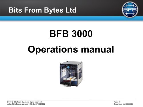 BFB 3000 Operations manual - Rapman 3D Printer
