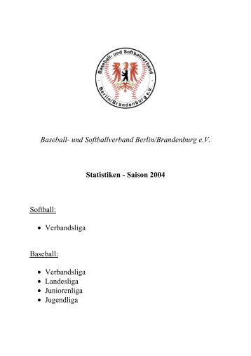 und Softballverband Berlin/Brandenburg eV Statistiken - BSVBB