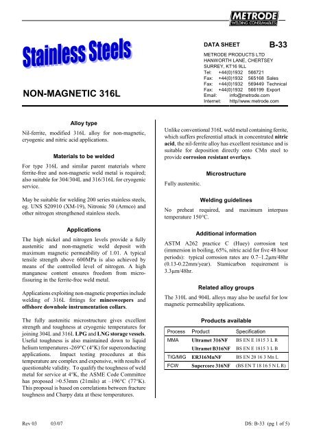 Metrode Consumables Catalog