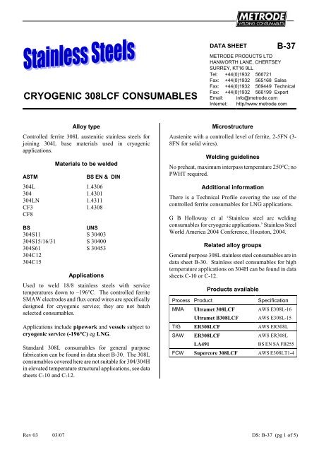 Metrode Consumables Catalog