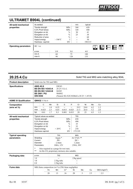 Metrode Consumables Catalog