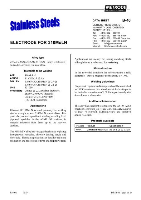 Metrode Consumables Catalog