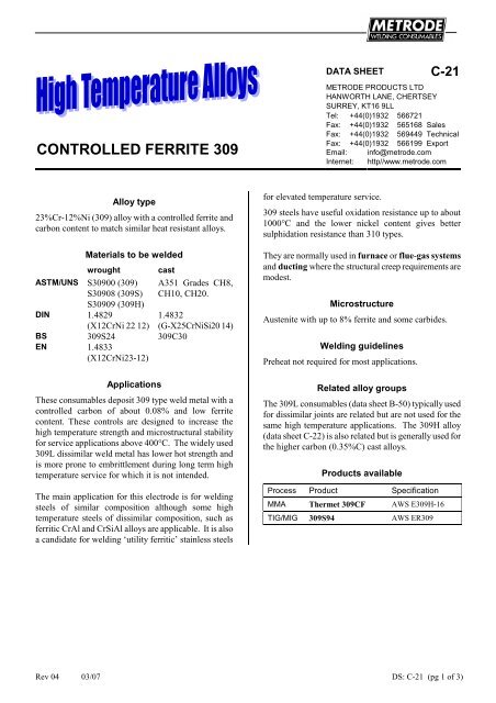 Metrode Consumables Catalog